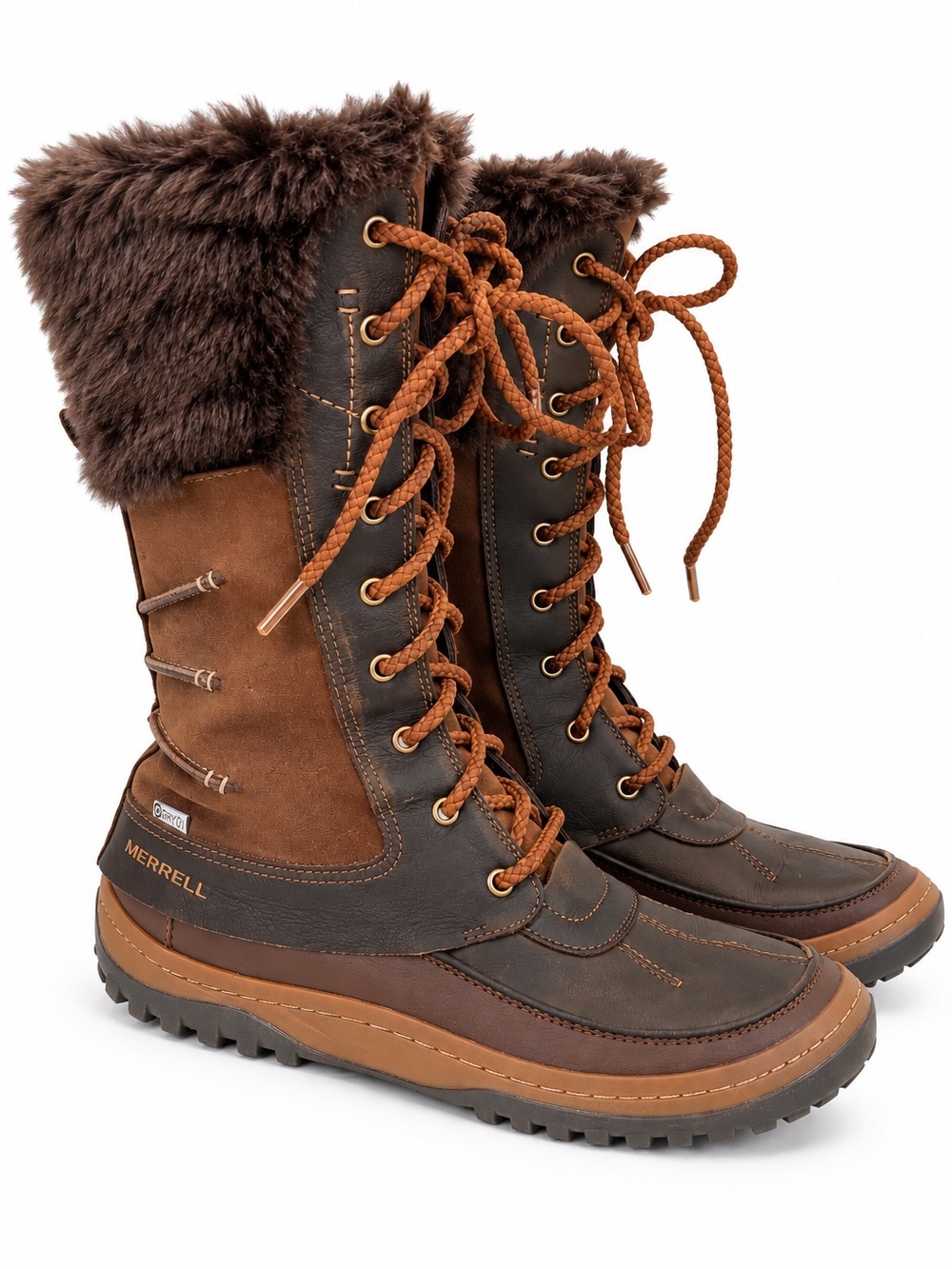 Merrell Decora Prelude Waterproof Faux Fur Tall Winter Boots Brown 8.5